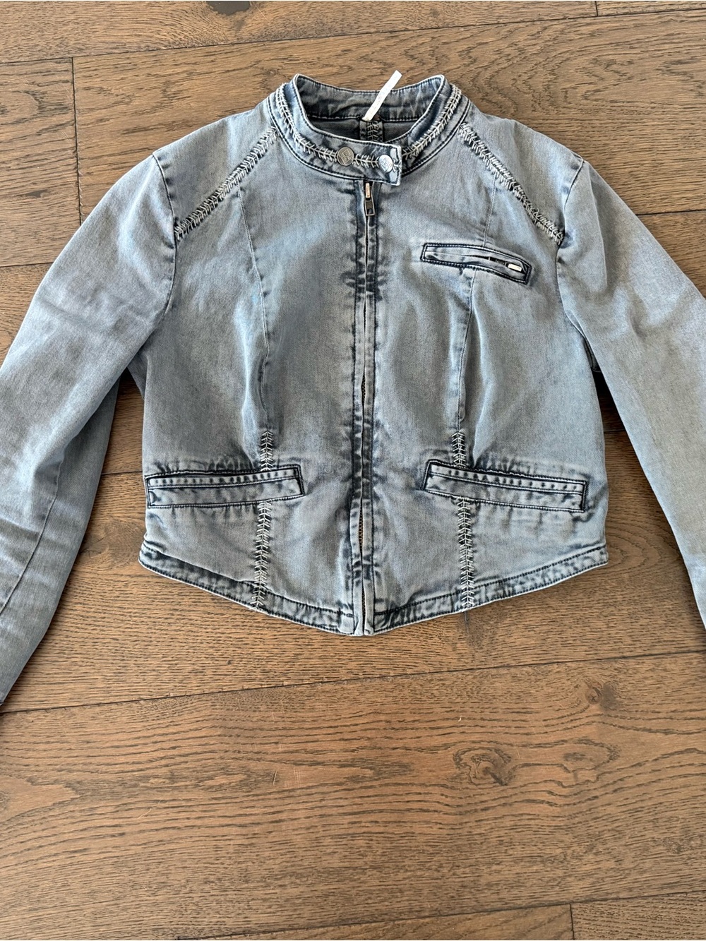 Free People Faded Grey-Blue Denim Jean Jacket, size 2